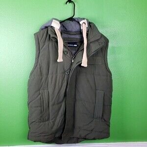 Foreign Exchange Mens Green Puffy Vest With Detachable Hood Size L